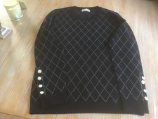 Festlich chicer Pullover Gr. 38/40 Ovanti Schwarz Lurexraute edle Knöpfe neu