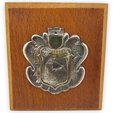 Wappentafel DDR Auersberg Erzgebirge Souvenir Metall auf Holz Vintage Holztafel