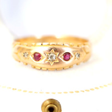 Antiker englischer victorianischer Ring Rubine + Diamanten 9ct Rotgold B3642