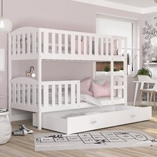 Hochbett 80x160 Etagenbett Kinderbett Bett Matratze Bettkasten JOHNNY Weiß NEU