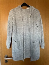 Strickjacke Kapuze Cardigan grau weiß  Größe 36 S Strickmantel