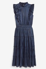 Satin-Stufenkleid Gr. 50 Dunkelblau Damen Midikleid Abendkleid Ärmellos Neu