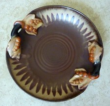 Teller Schale Obstteller Ton-Keramik braun mit 2 Zierhenkeln