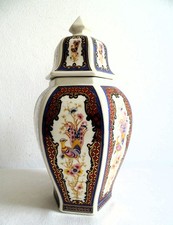 Chinesische Deckelvase Vase HANDBEMALT Pfau 24 cm Goldauflage