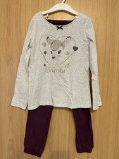 H&M Mädchen Pyjama Größe 122/128 Grau/Aubergine Mit Bambi Druck.Gebraucht
