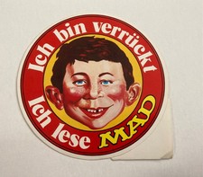MAD Original roter runder Aufkleber "Ich bin verrückt..." mit Lasche um 1971 ROT