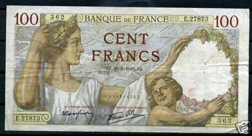 Frankreich 100 fr schein - frankreich,