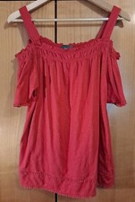 T-Shirt C&A Gr. M Damen Oberteil Cutout Koralle Carmenausschnitt Schulterfrei