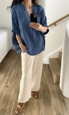 Tunika Blau Oversize Neu 40 42 44 46 XL  XXL Damen Bluse Shirt Leinen