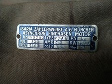 Schild Werbung Messing Isaria Zählerwerke  München A. G. alt elektro Motor 
