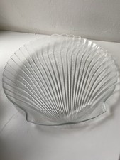 Glas Muschel Relief Schale Platte Teller Vintage Kuchen Deko Impressionen Skandi