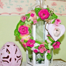 ❤️Handarbeit Wandkranz Türkranz Vintage Shabby Rosen Märchenwolle Spitze Tilda