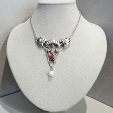 Korallen Schmuck Collier Perle Jugendstil Retro Vintage antik Silber 925/-