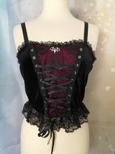 SAMT GOTHIC CORSAGE TOP MIT SPINNENNETZ TÜLL & SCHNÜRUNG  schwarz rot Gr. L
