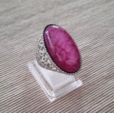 Großer Breit Silberfarben Statementring Fingerring Stein Pink Gr 56 18 7,5 Üppig