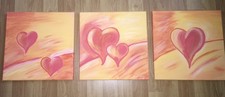 Bild Wandbild handgemalt Leinwand  Keilrahmen Herzen Set 3 Stück Je 30x30 cm 