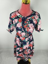 Kleid Vintage Gr. 38 M (36/S) Blumen rot retro rosa Blusenkleid dress lang