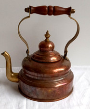 Wasserkessel Kupfer SUS Planboden Holzgriff 1,75 Liter, älter, dekorativ
