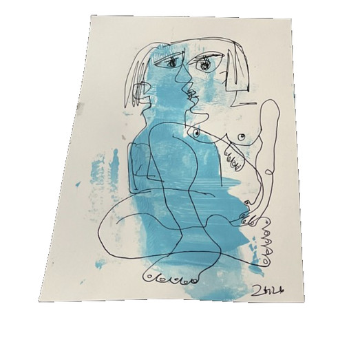 Blauer akt paar - akt, skizze