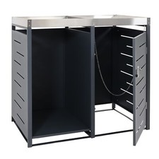 B-Ware 1er-Mülltonnenverkleidung mit Brennholzlager MCW-H40, Metall, anthrazit