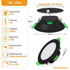 LED 68mm Einbaustrahler Flach Dimmbar 3CCT Deckenspot Panel Leuchte Lampe