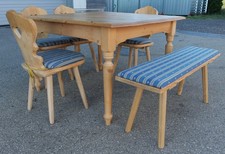 Hochw massiv Fichte Essgruppe Sitzgruppe Tischgruppe Tisch 4 Stühle Holzbank