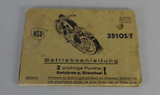 Kurz-Betriebsanleitung / Handbuch NSU 3510 S/T Motorrad Stand 04/1951