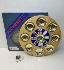 Altes Poch Spiel Brett Holz 80er ∅ 28 cm Pochen Metal Echtholz Ovp Pintoy