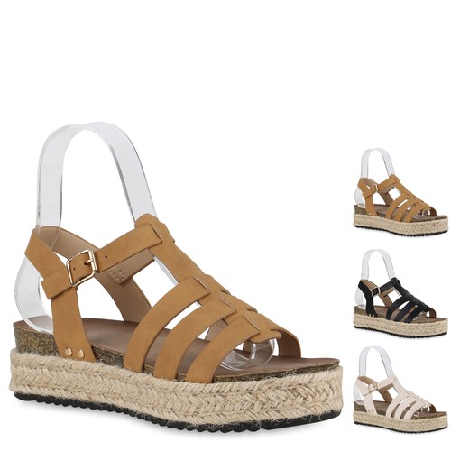 Damen plateau sandaletten bast - damen,