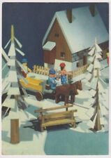 alte AK Weihnachten Pferde Kutsche Holzfiguren Winter DDR 1967