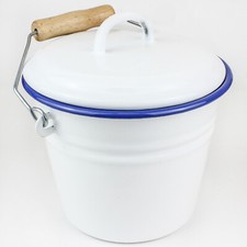 Nostalgie Eimer Set Bad Küche Deko Emaille Bioeimer Kücheneimer weiß mit Deckel