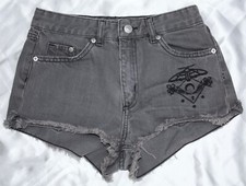 H&M divided Jeans Shorts Hose Gr.34 XS Grau Luna Moth Mond Wicca 36 Gothic Emo 