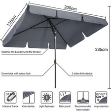 Sonnenschirm Rechteckig 2M Balkonschirm mit Schnellöffnungs Gartenschirm UV50+