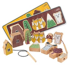 Fädelspiel Holz Holzfädelspiel Bauernhof Tiere Motorik Holzspielzeug ab 2 Jahren