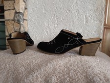 Hush Puppies Gr. 39 Leder Clogs Pantoletten Schuhe Western Cowboy schwarz