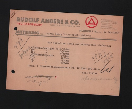 Plauen brief 1943 rudolf - plauen,,