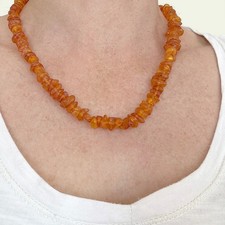 Alte echte Bernsteinkette Naturbernstein 48cm mit vergoldetem Federring