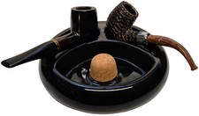 Schwarzer Keramik Pfeifenaschenbecher mit zwei Pfeifenstützen und Korken (Rohre nicht enthalten)