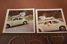 zwei tolle alte Fotos - unterwegs mit Oldtimer VW Käfer Gepäckträger 