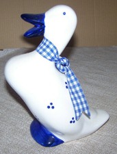 Deko Ente mit Schleife gross   weiss/blau