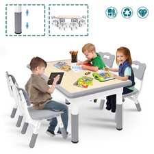 Spieltisch Gruppe Kindertisch 4 Kinderstuhl Höhenverstellbarer bis 100kg Grau