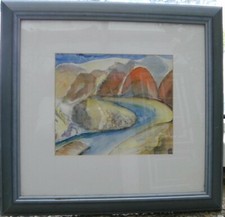  Aquarell Bild Trier Saarburg Landschaftsbild gerahmt Passepartout  51 x 48 sign