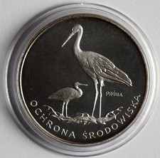 Polen 100 zl. 1982 Umweltschutz - Storch / Bocian (Próba), Silber