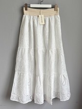 Rock Maxirock Baumwolle Damen Gr. S M L XL 36 38 40 42 Weiss Paisley bestickt