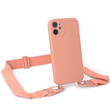 Handykette für Apple iPhone 12 Mini breites Band Hülle Kordel Handy Case Koralle