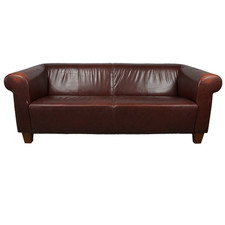 Couch Sofa Ledercouch rot braun 3 Sitzer mit Holzfüßen vintage