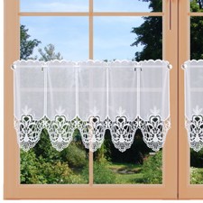 Scheibengardine Ria Voile mit Echter Plauner Spitze weiß gestickt in 3 Höhen