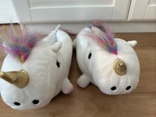 Sehr Schicke Einhorn Plüsch Hausschuhe 37/38 Weiß Regenbogen Goldenes Horn Rutsc