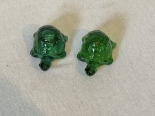 2er Set Smaragdgrüne Schildkröten Pressglas Vintage Deko