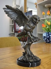 Bronze Eule Marmor Luxus Bronzefigur Kauz Statue Uhu Skulptur Vogel Figur Antik
